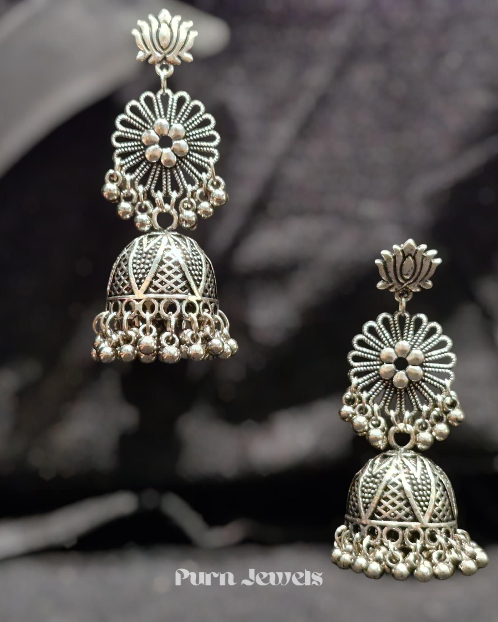 Kiara Lotus Oxidised Earrings Front