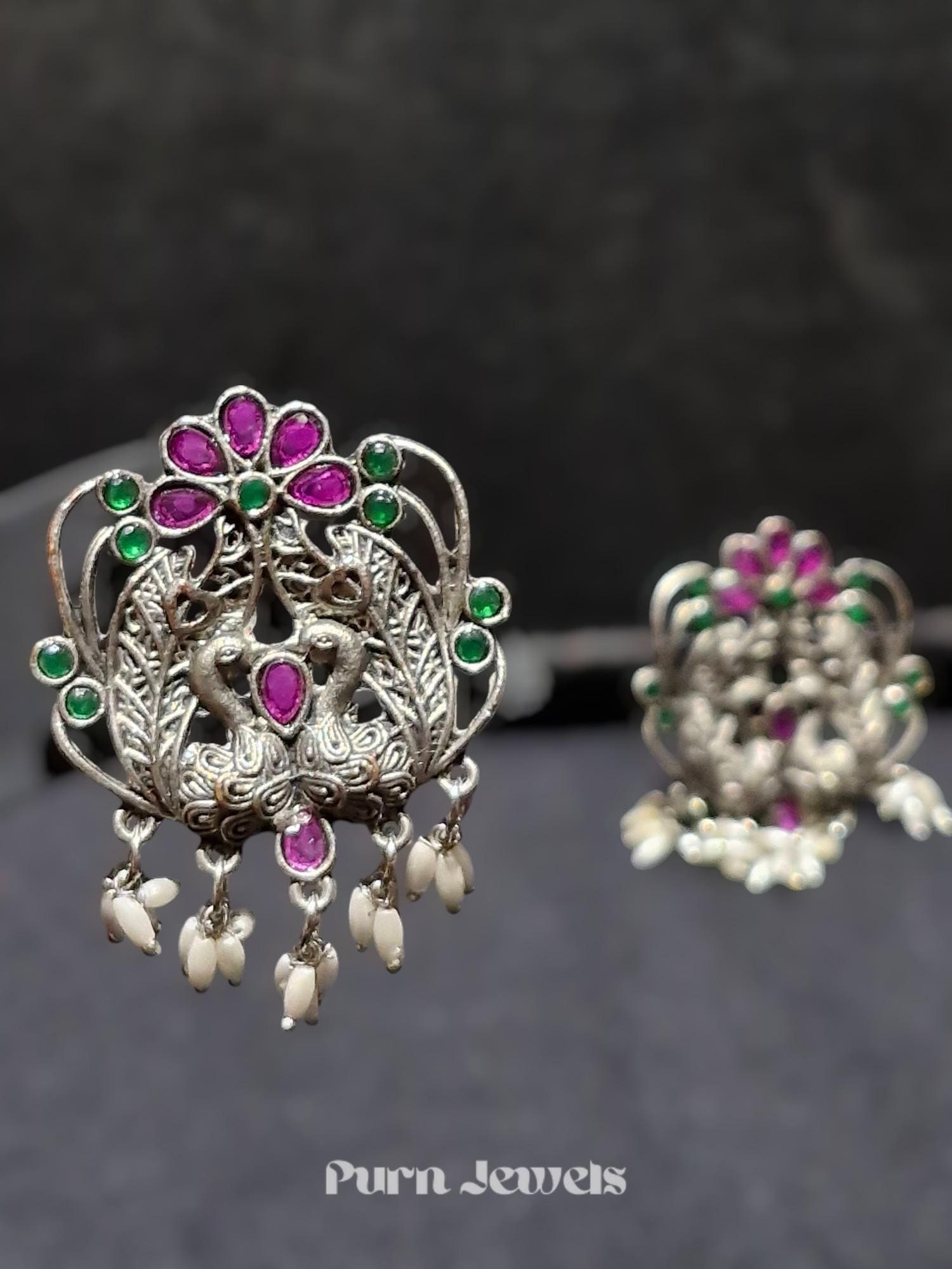 Traditional Peacock Oxidised Earrings Design