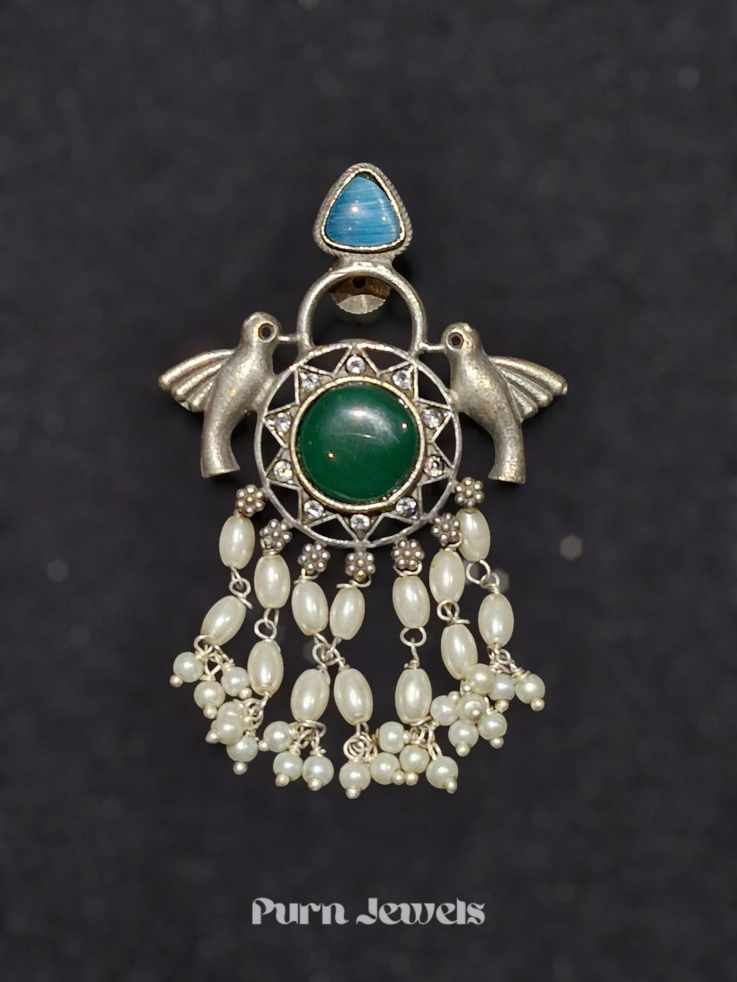 Viti Stone Bird Oxidised Earrings