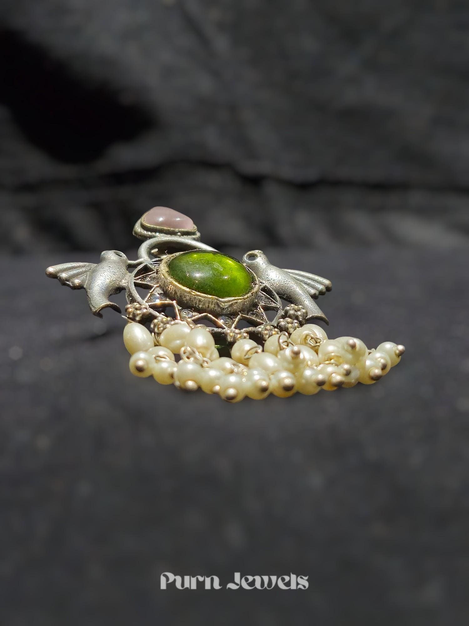 Elegant Oxidised Stone Bird Earrings