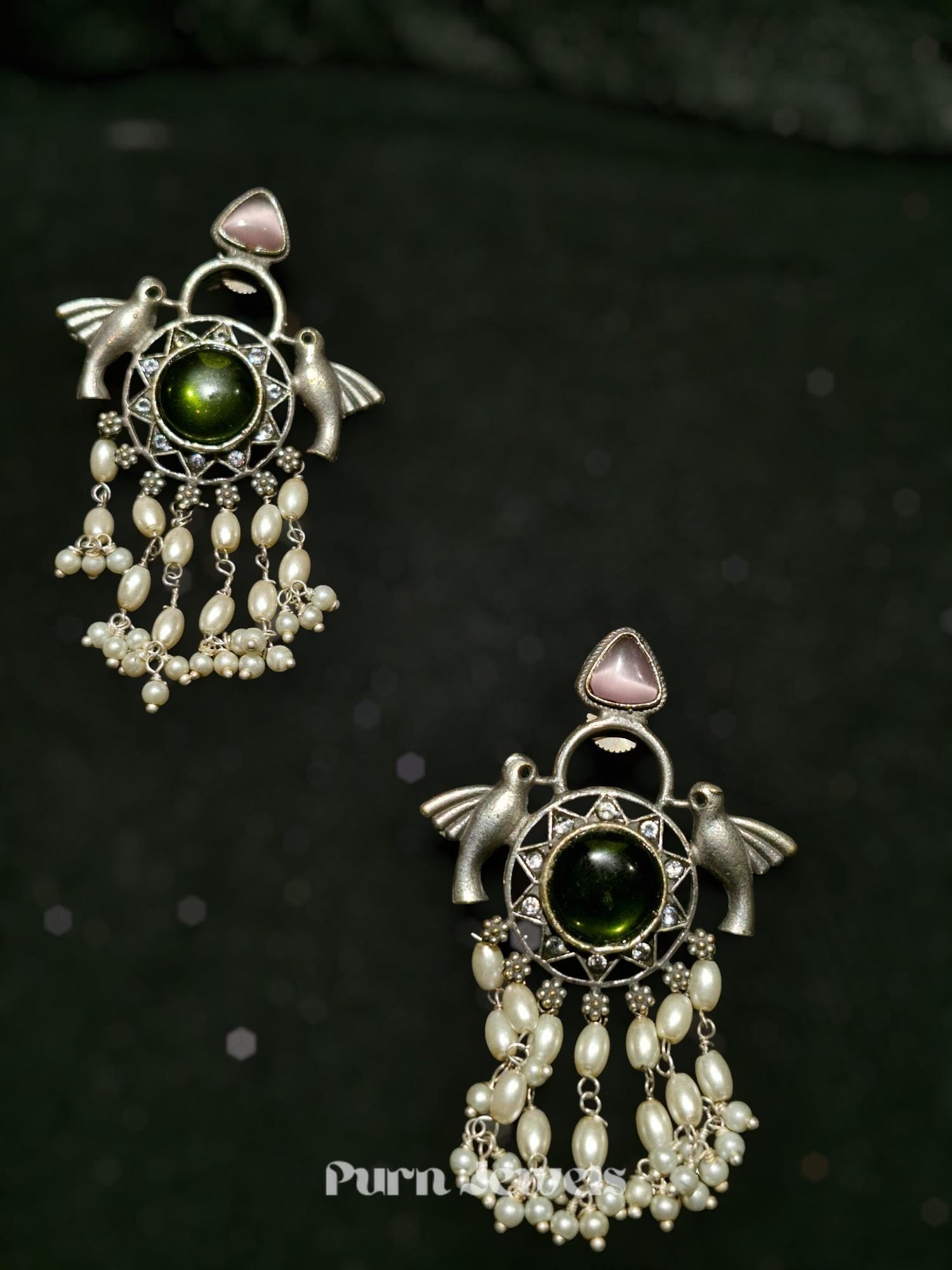 Oxidised Viti Stone Bird Jewelry