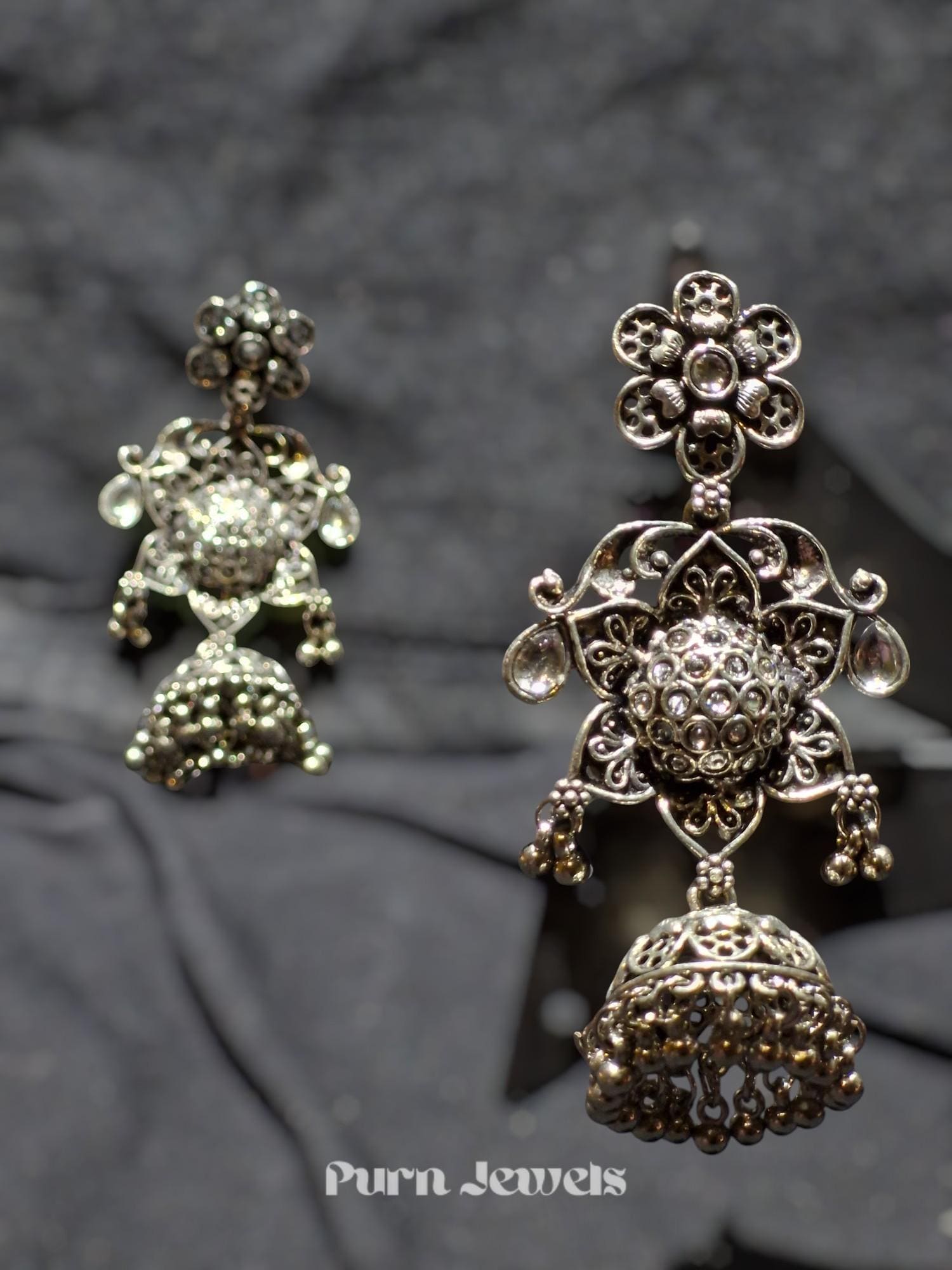 Tvisha oxidised earrings three-step