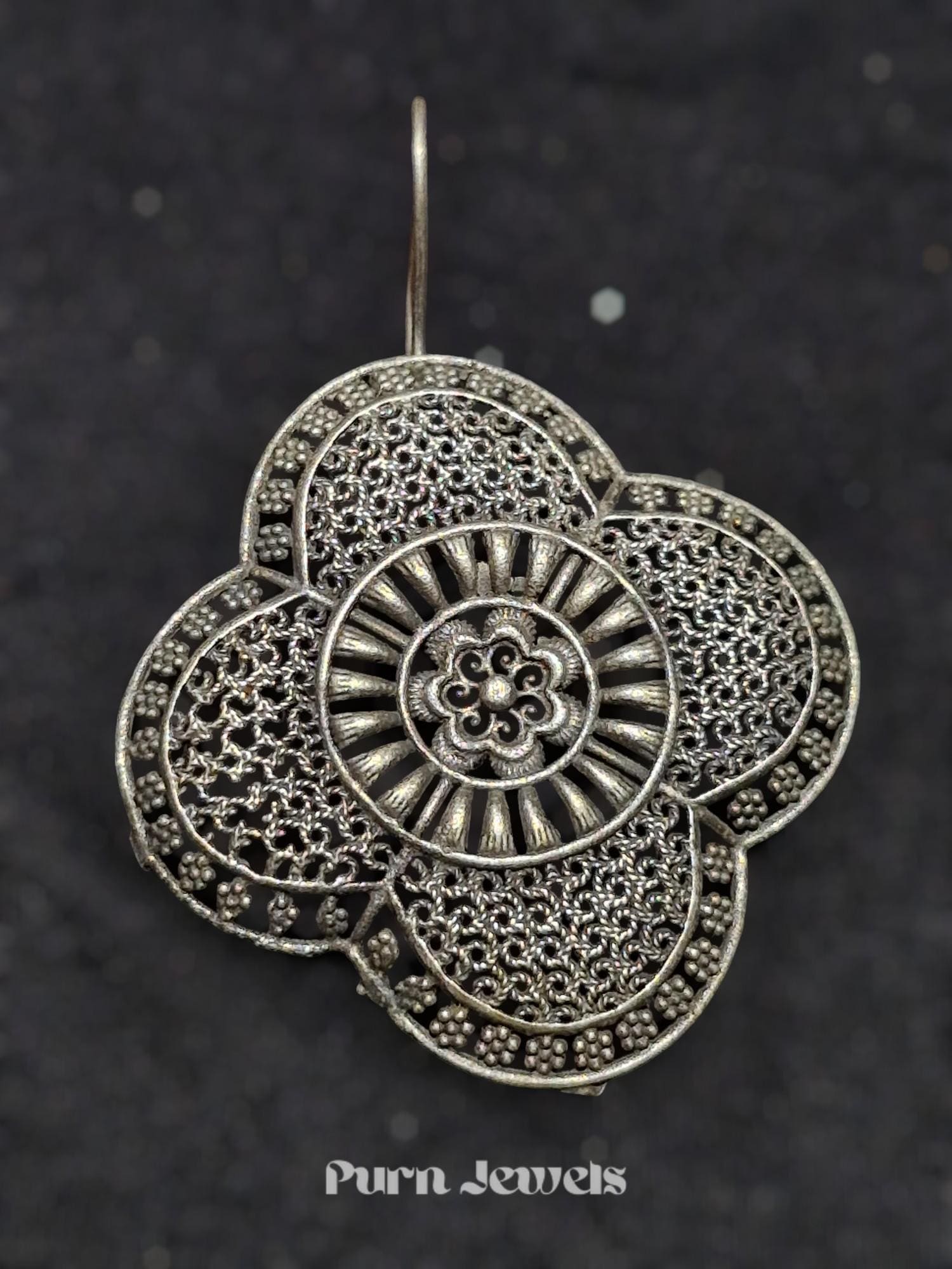 Elegant Mandala Oxidised Earrings Pair