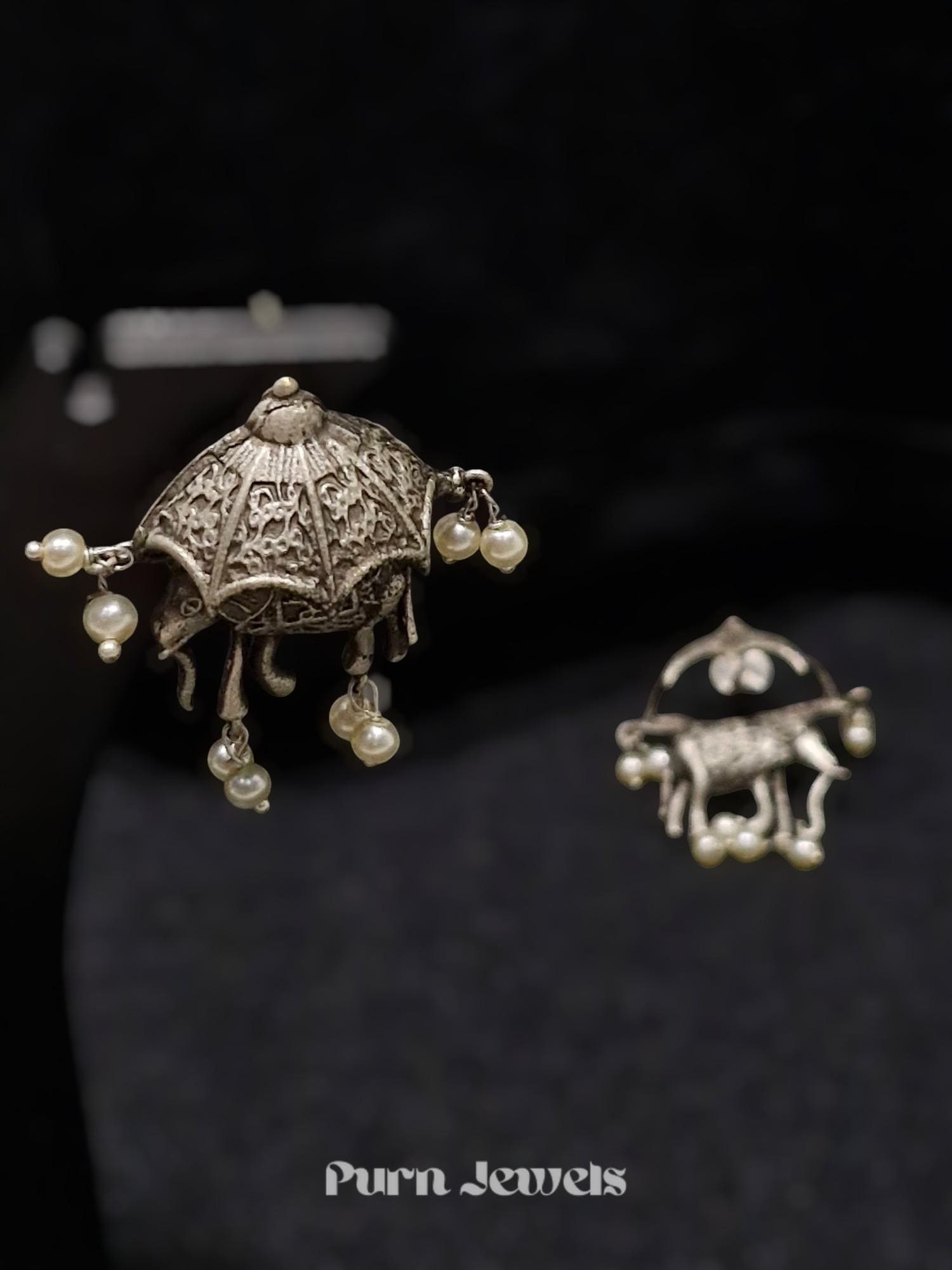 Traditional oxidised elephant design earrings