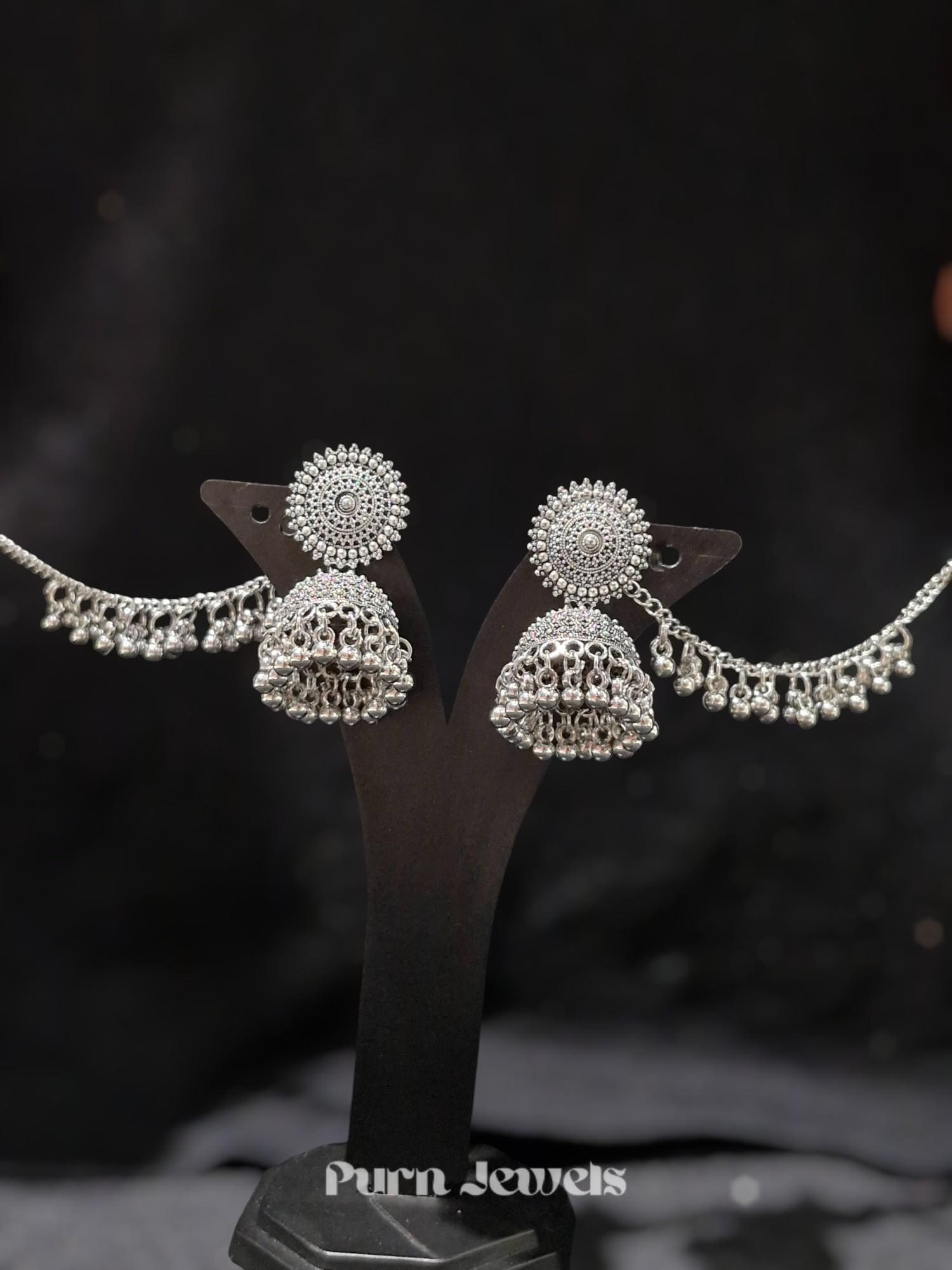 Jeeva Silver Oxidised Jumka Earrings
