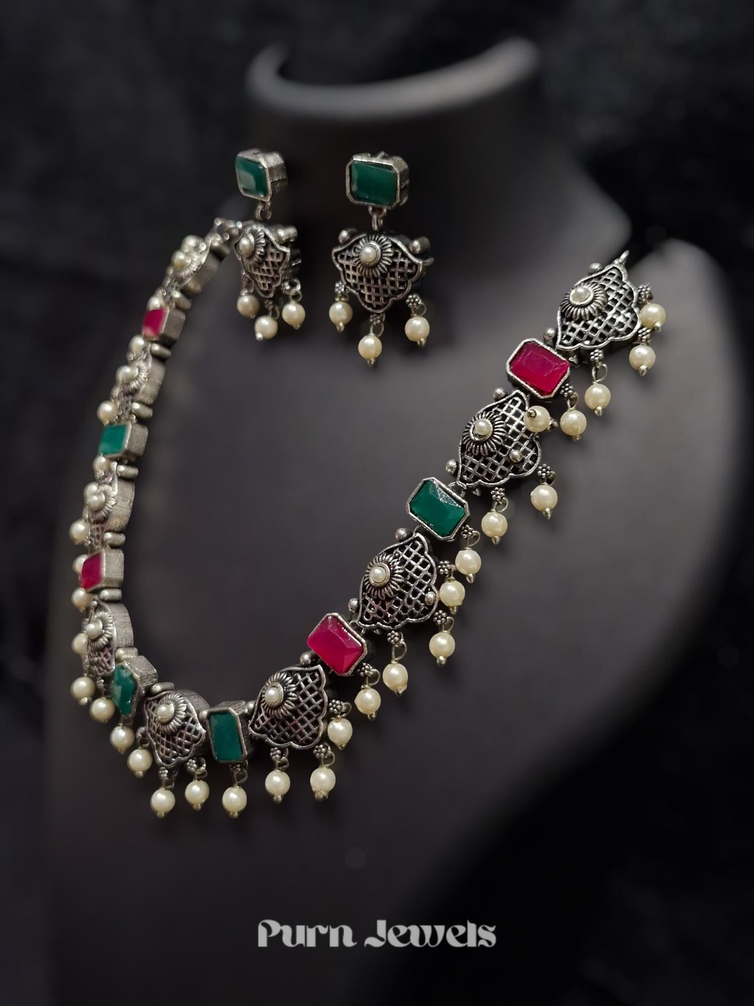 Oxidised necklace with intricate design