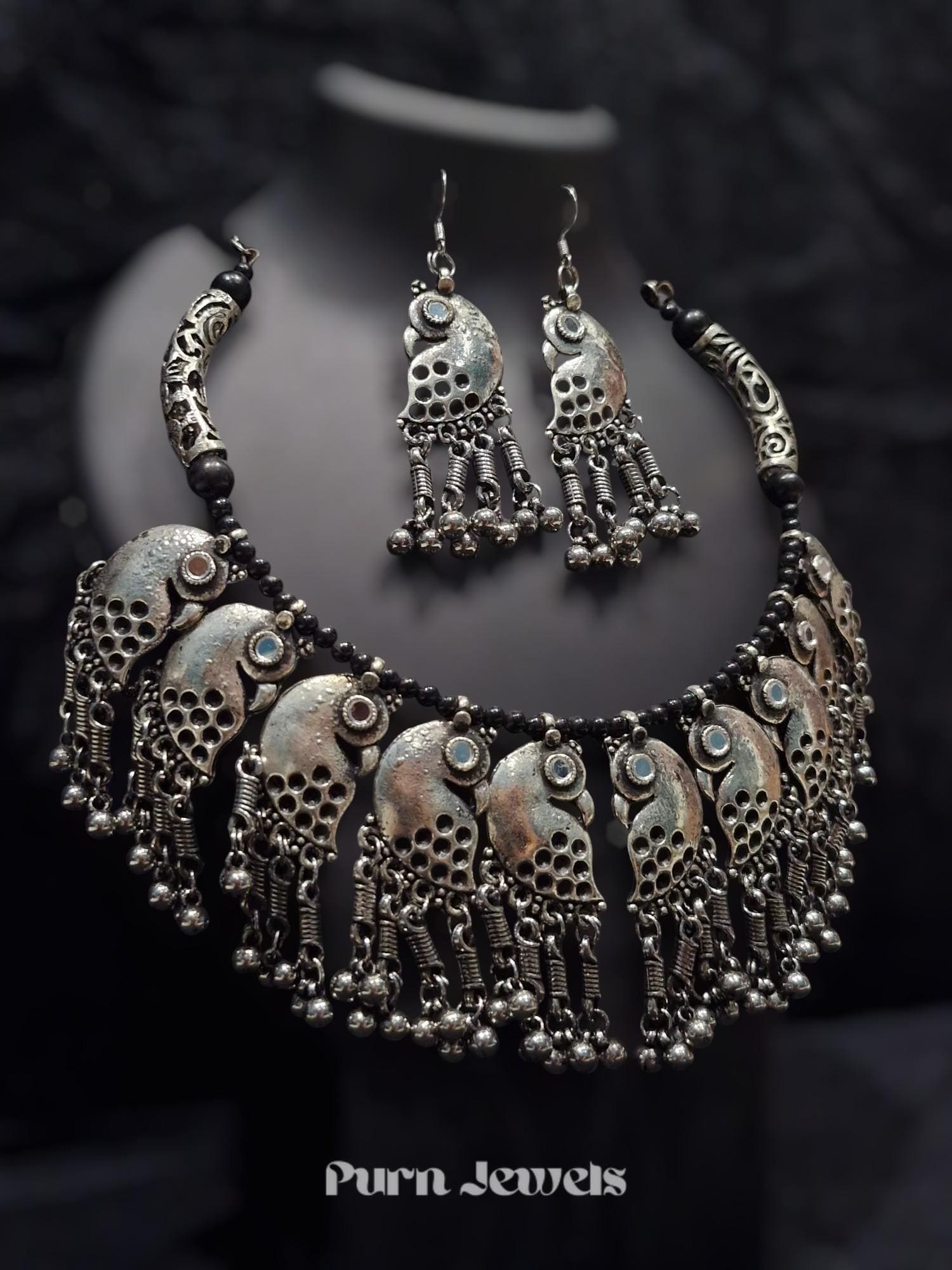 Trisha Oxidised Peacock Necklace Design