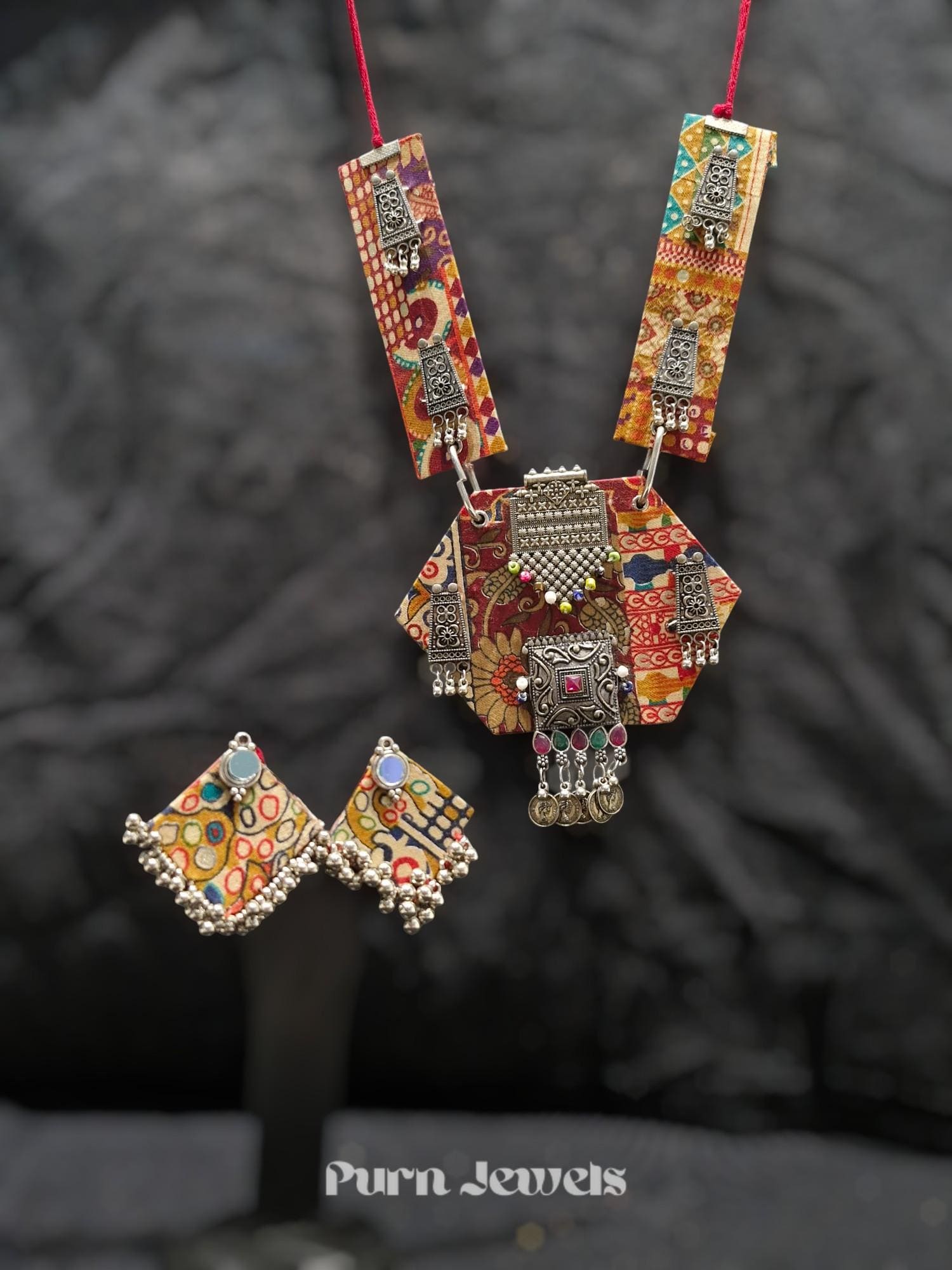 Traditional oxidised necklace detailed design