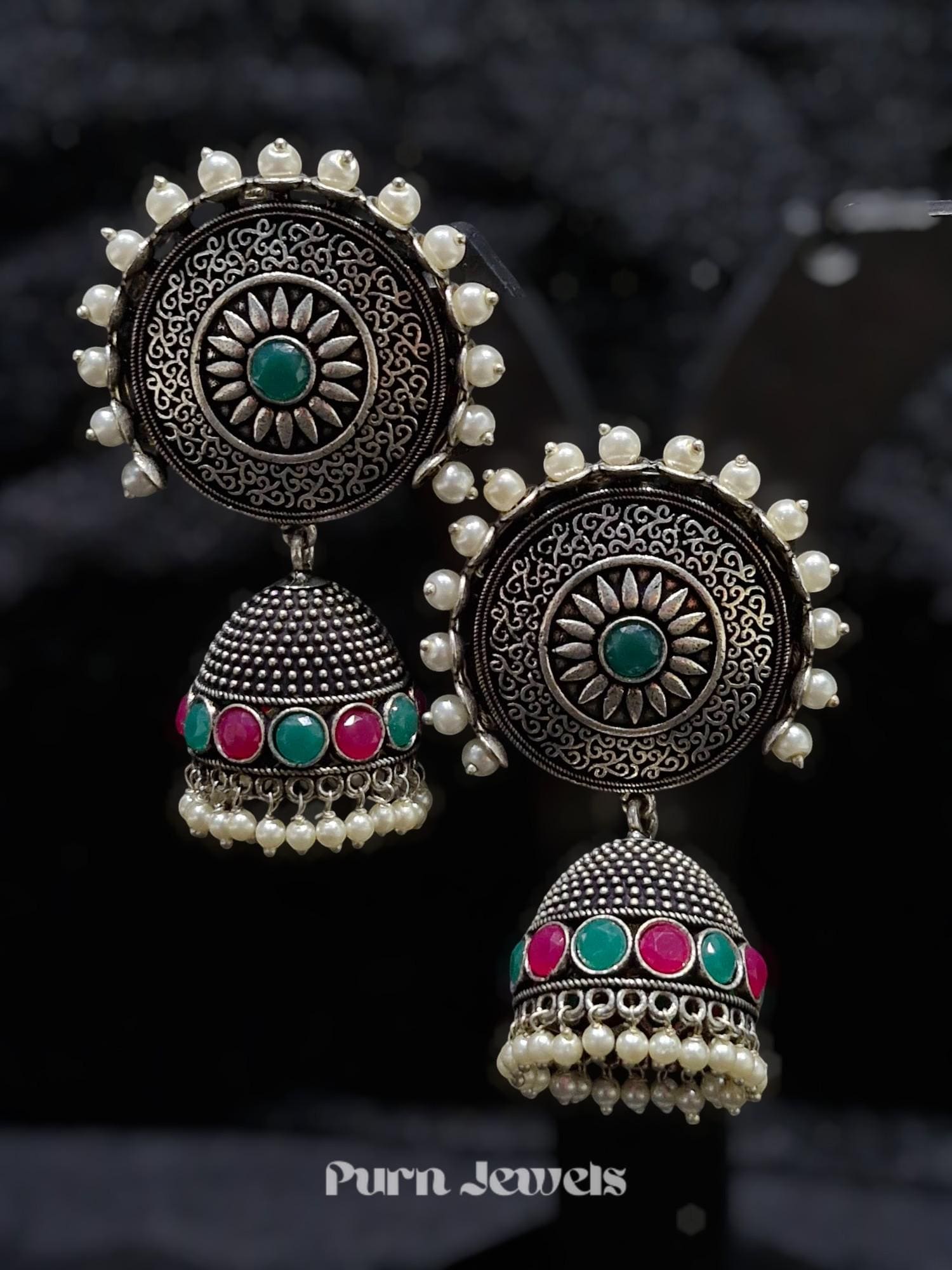 Ethnic Oxidised Mishka Earrings Front View
