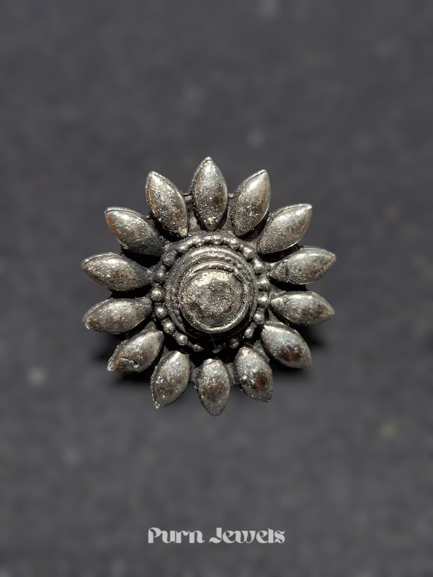 Traditional Oxidised Floral Earrings Pair